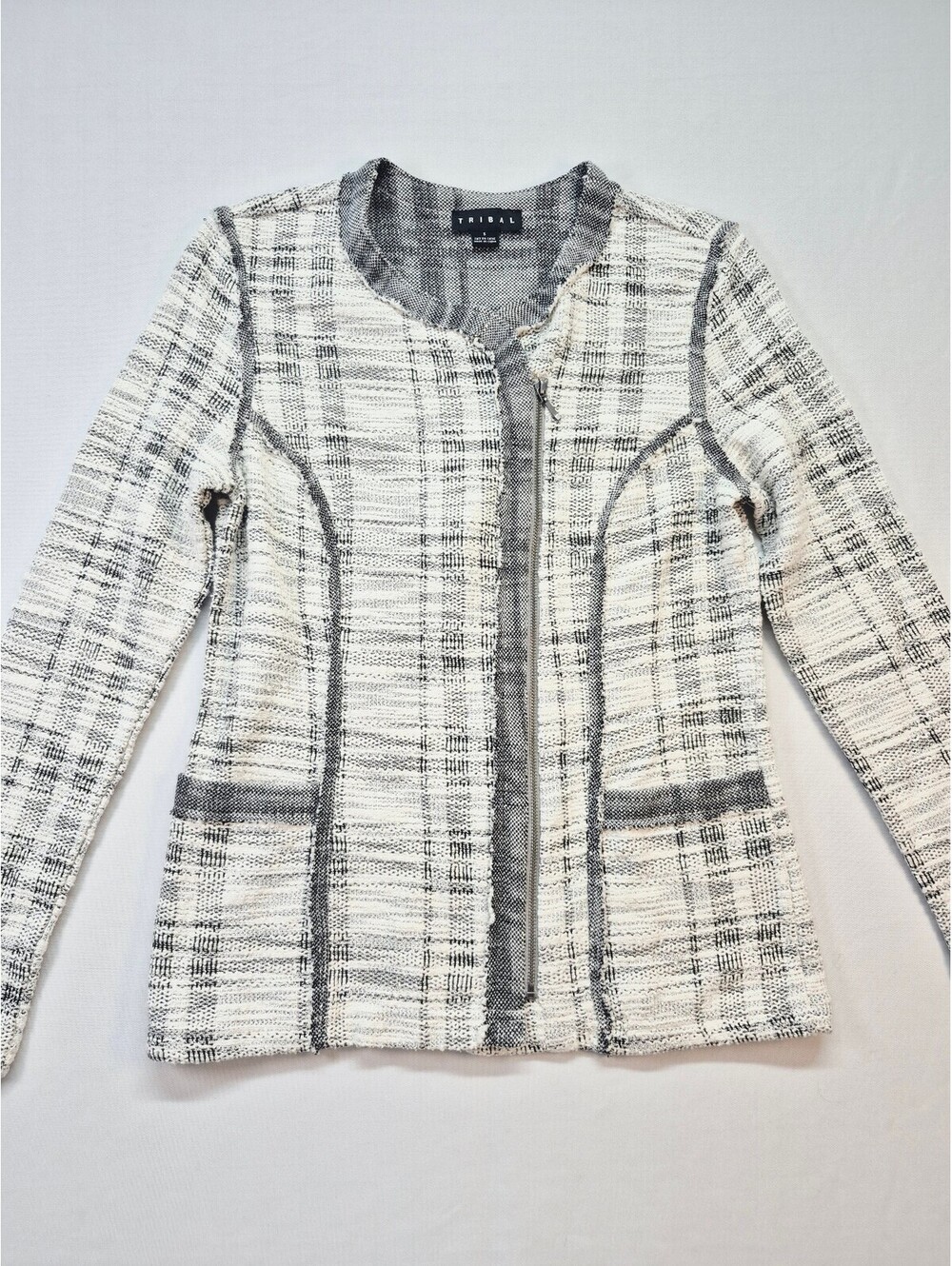 TRIBAL Cream Black Blazer jacket Women's S NWT